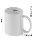 Tazas blancas de cerámica 370ml presentada en caja individual. Aptas para microondas y lavavajillas.