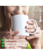 Tazas blancas de cerámica 370ml presentada en caja individual. Aptas para microondas y lavavajillas.