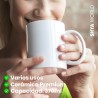 Tazas blancas de cerámica 370ml presentada en caja individual. Aptas para microondas y lavavajillas.