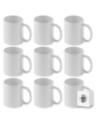 Tazas blancas de cerámica 370ml presentada en caja individual. Aptas para microondas y lavavajillas.