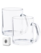 Tazas de Cristal transparente de 350ml de vidrio presentada en caja individual. Aptas para microondas y lavavajillas.