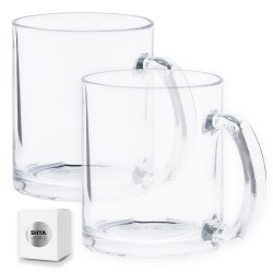Tazas de Cristal transparente de 350ml de vidrio presentada en caja individual. Aptas para microondas y lavavajillas.