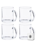 Tazas de Cristal transparente de 350ml de vidrio presentada en caja individual. Aptas para microondas y lavavajillas.