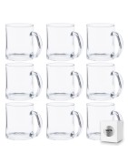 Tazas de Cristal transparente de 350ml de vidrio presentada en caja individual. Aptas para microondas y lavavajillas.