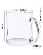 Tazas de Cristal transparente de 350ml de vidrio presentada en caja individual. Aptas para microondas y lavavajillas.