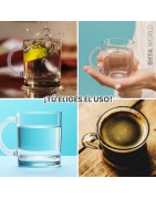 Tazas de Cristal transparente de 350ml de vidrio presentada en caja individual. Aptas para microondas y lavavajillas.