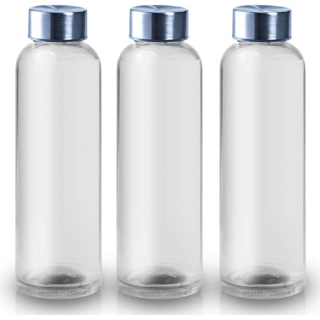 Botella de cristal responsable con el medio ambiente. De diseño y sencillez hacen que puedas usarlo en muchas situaciones.