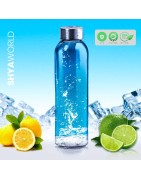 Botella de cristal responsable con el medio ambiente. De diseño y sencillez hacen que puedas usarlo en muchas situaciones.