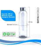 Botella de cristal responsable con el medio ambiente. De diseño y sencillez hacen que puedas usarlo en muchas situaciones.