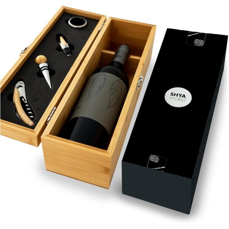 Caja para Botella de Vino de Madera. Estuche para regalar. Kit Set Accesorios de vinos Incluidos.